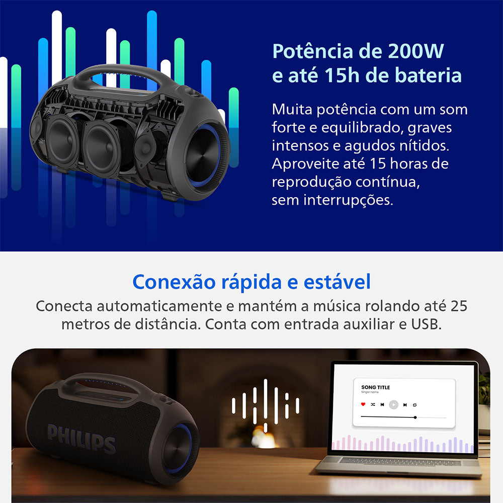 Boombox Philips Boombeat Bluetooth 200w Rms Tax400b/00