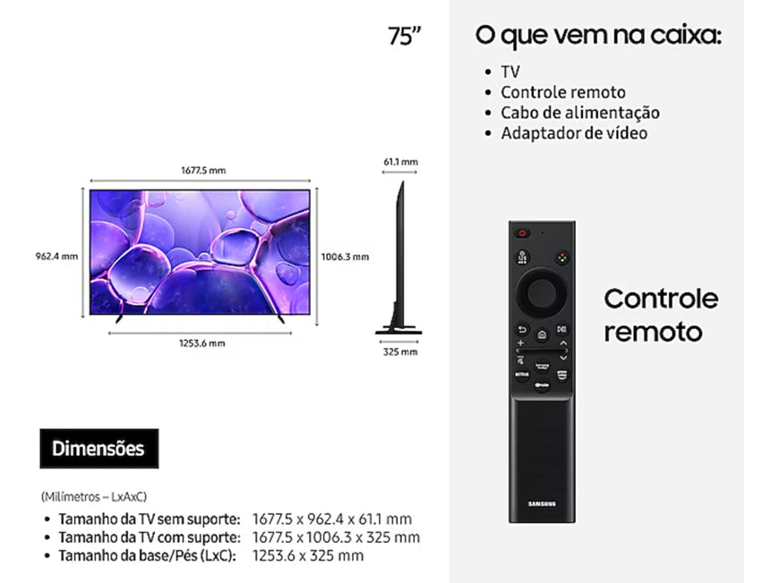 Smart TV Samsung 75" UHD 4k U8100F