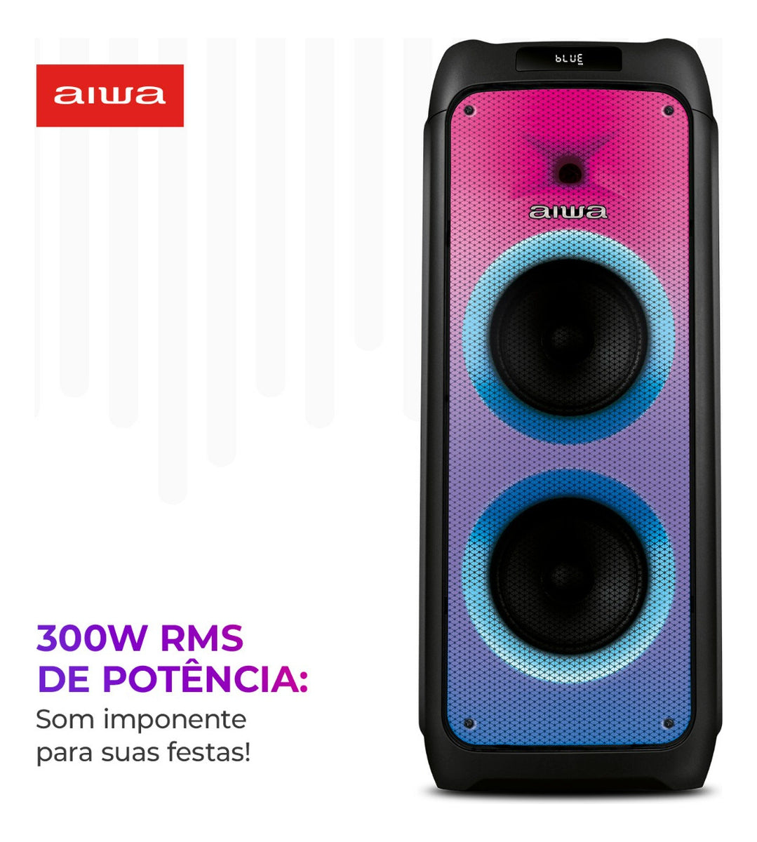 Caixa de Som PartyBox AIWA PB-06 Bluetooth 20H RGB USB TWS Preto