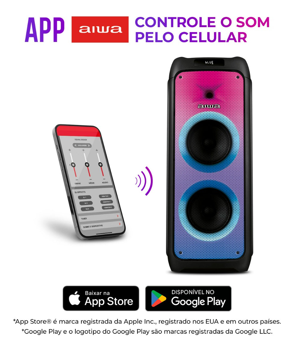 Caixa de Som PartyBox AIWA PB-06 Bluetooth 20H RGB USB TWS Preto