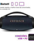 Caixa Boombox Plus AIWA BBS-01-LBL 200W BT 30H IP66 USB RGB