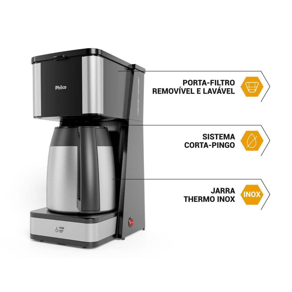 Cafeteira Philco 40 cafezinhos 1,6L Jarra em Inox PCF40D 220V