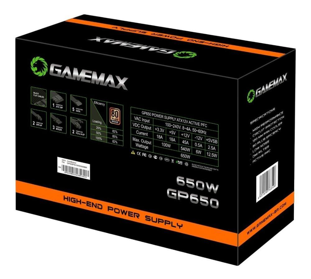 FONTE ALIMENTACAO GAMEMAX GP650