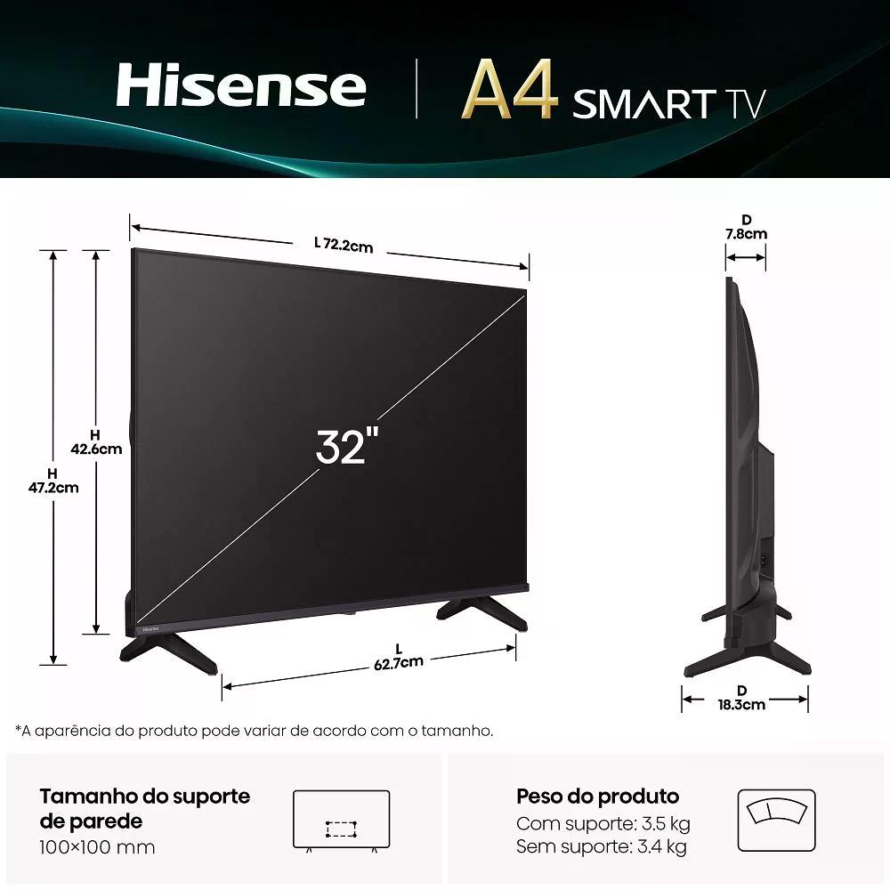Smart TV Hisense 32 polegadas 32A4NV HD Plataforma VIDAA U9 HDR10 DTS Virtual
