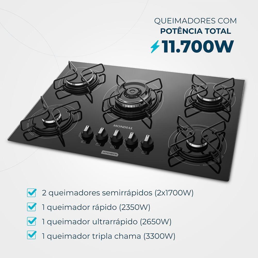 COOKTOP GÁS 5 BOCA PRETO/INOX CTG03