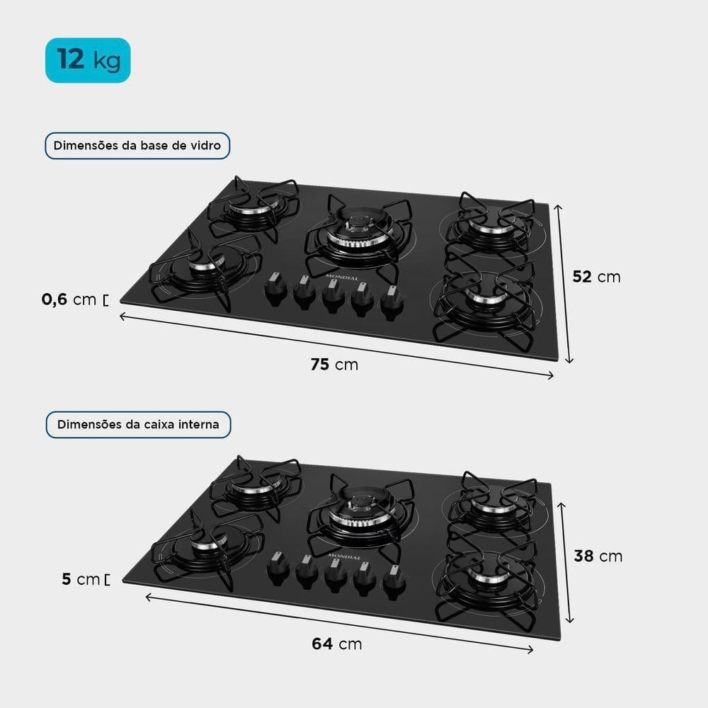 COOKTOP GÁS 5 BOCA PRETO/INOX CTG03