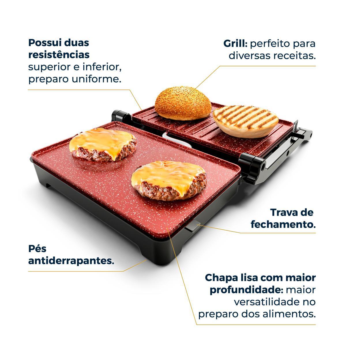 Grill e Sanduicheira Britânia BGR28A 2 em 1 Abertura 180º 127V Inox