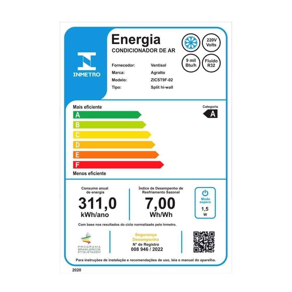 Ar Condicionado Split Inverter 9000 BTUs Agratto Zen Top Frio ZICST9F-02 - 220V