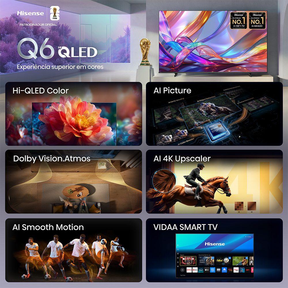 Smart TV Hisense 75 polegadas QLED 4K Vidaa U9 75Q6QVV Dolby Vision HDR10+