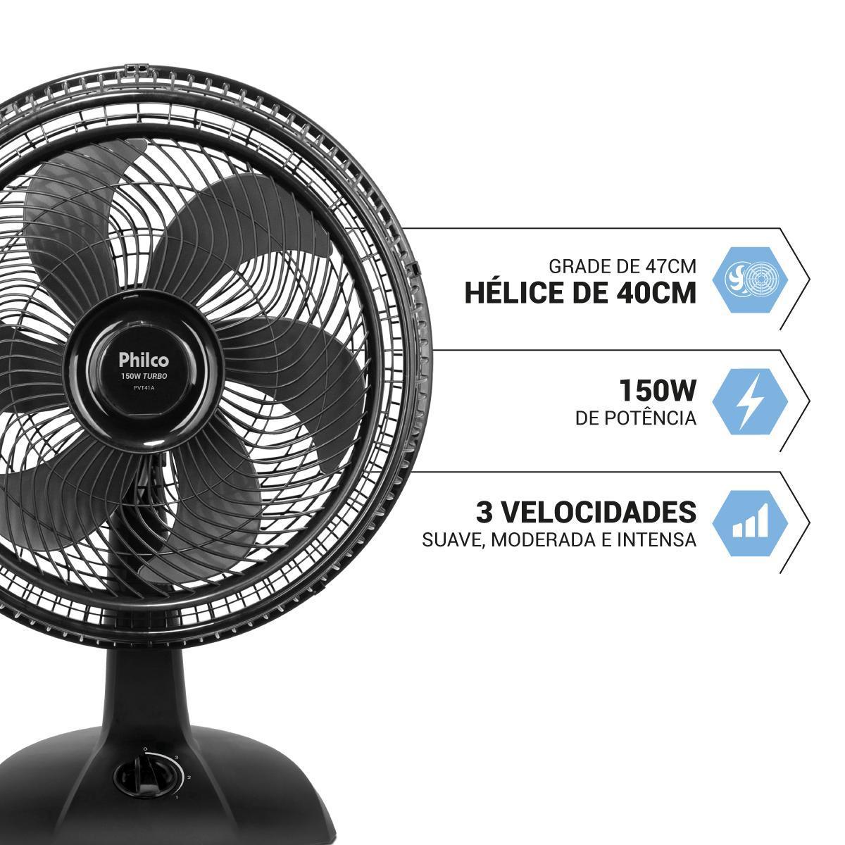 Ventilador 2 em 1 Philco PVT41A Tecnologia Maxx Force 6 pás 150W 127V Preto