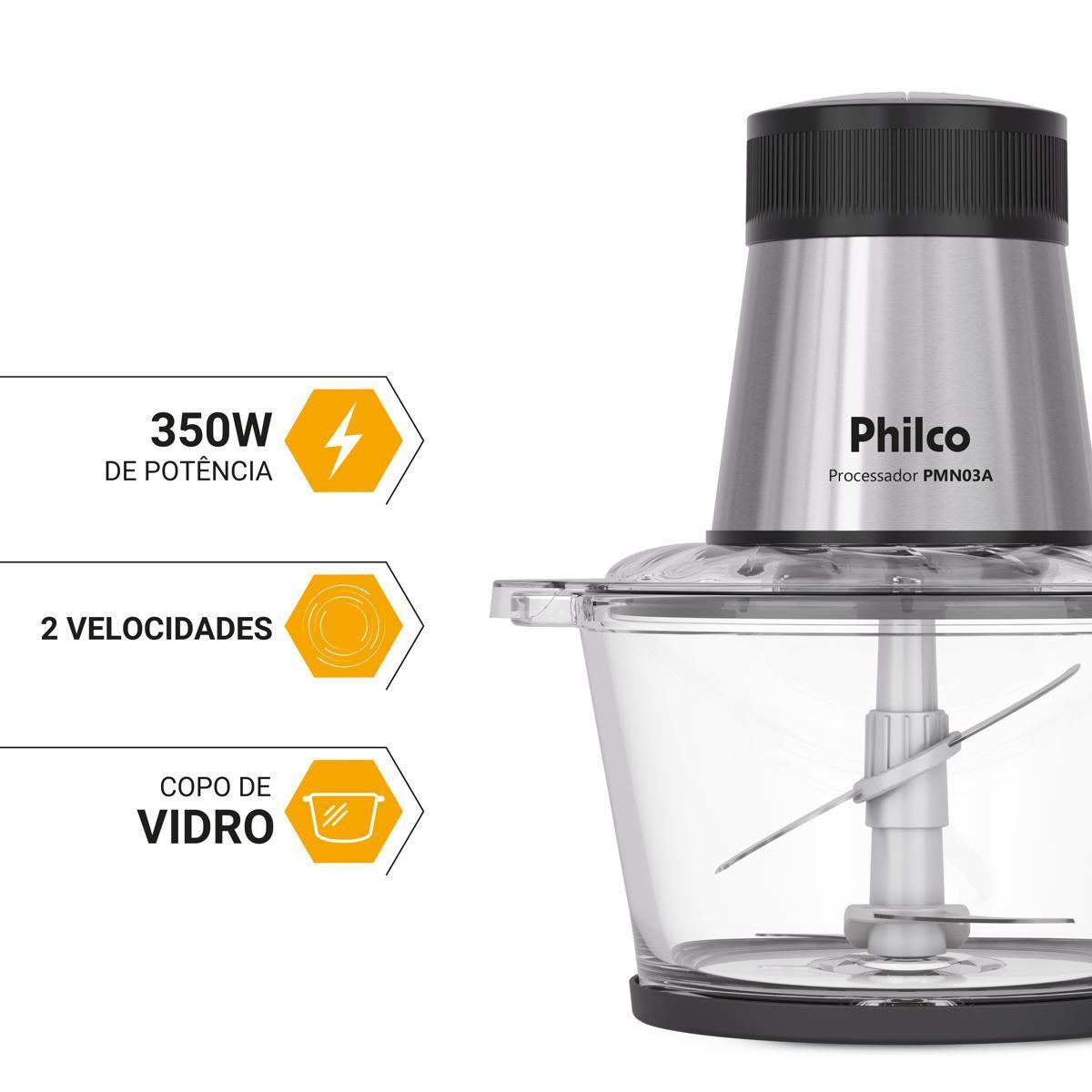 Processador Compacto Philco Jarra de Vidro 350W PMN03A 127V Inox