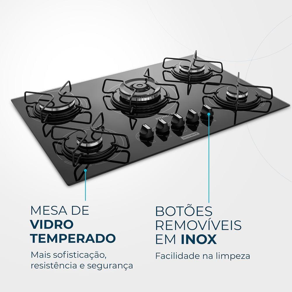 COOKTOP GÁS 5 BOCA PRETO/INOX CTG03