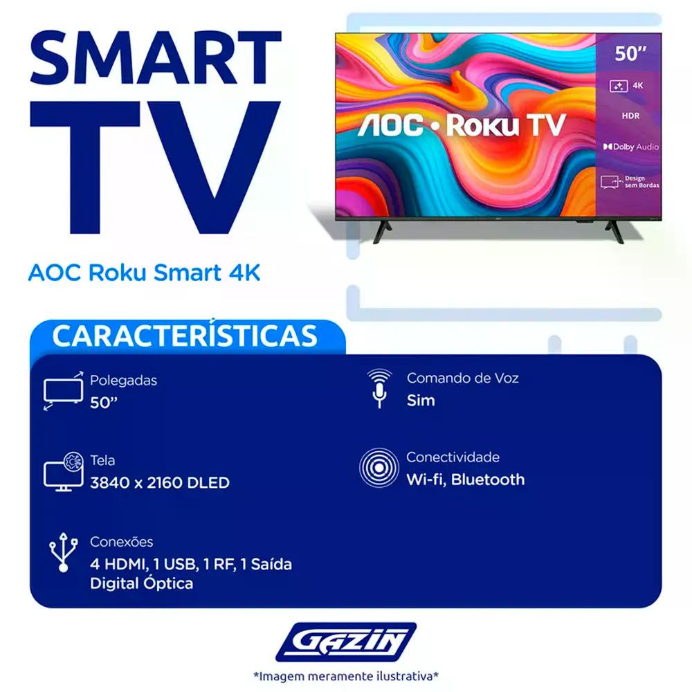 Smart TV LED 50 polegadas AOC 4K UHD DLED Roku TV 50U7066 78G 60 Hz Quad Core Dolby Digital