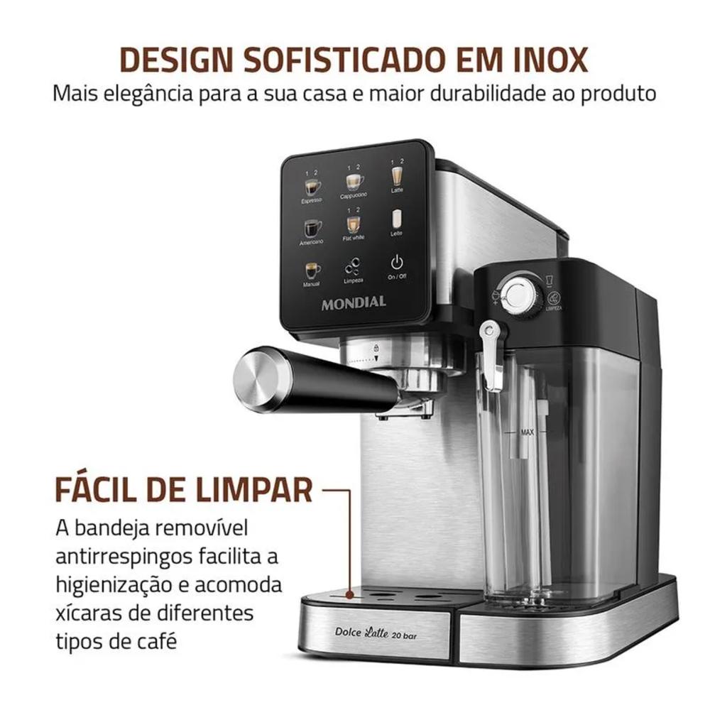Cafeteira Espresso Automática Dolce Latte 20 Bar Mondial CCL 01 220V Preto e Inox