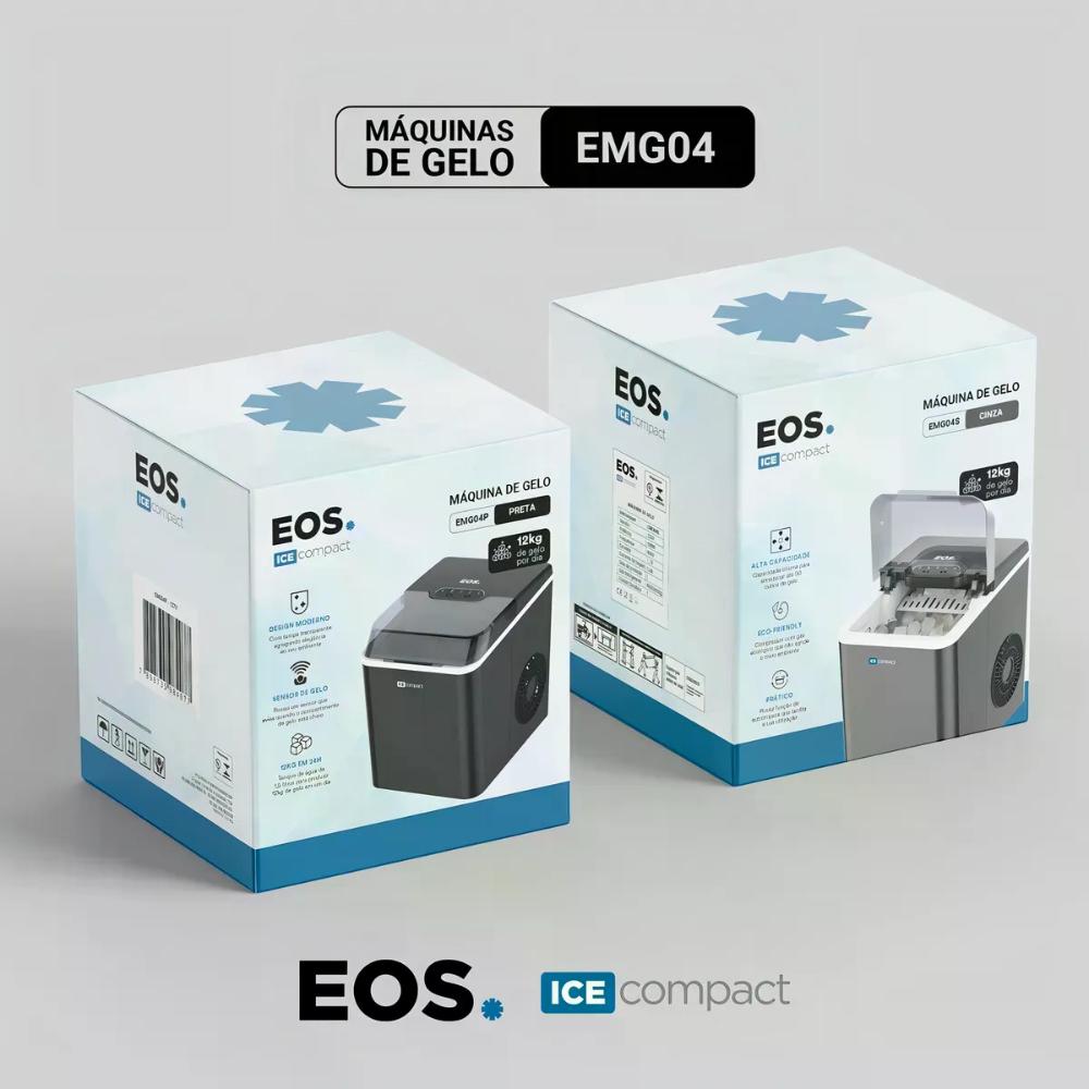 Maquina De Gelo 12kg Eos Ice Compact Preta Emg04p 127v Preto