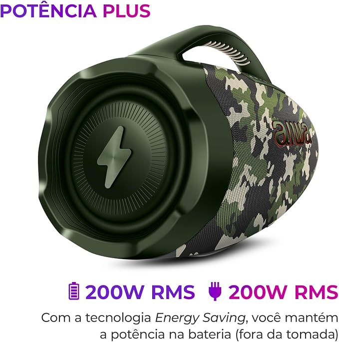 Caixa Boombox Plus AIWA BBS-01-GR 200W BT 30H IP66 USB Verde