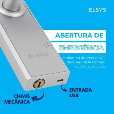 Fechadura Digital com Biometria, Elsys,ESF-DE2000B, Prata