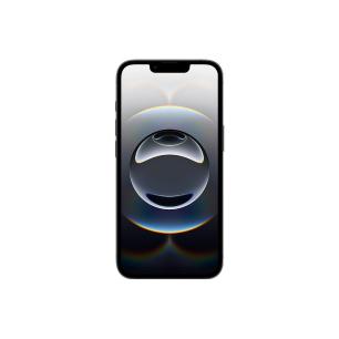 Apple iPhone 16e preto visto de frente, com tela ligada e bordas arredondadas