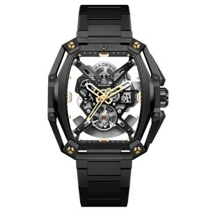 Relógio Masculino CIGA design Hunter Esqueleto Calibre CD-07 Aço 316L DLC Safira 43mm Preto e Dourado