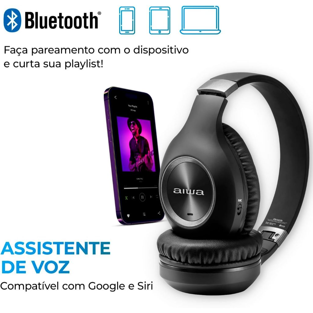 Fone De Ouvido Headphone Aiwa Hp-02-b Bluetooth