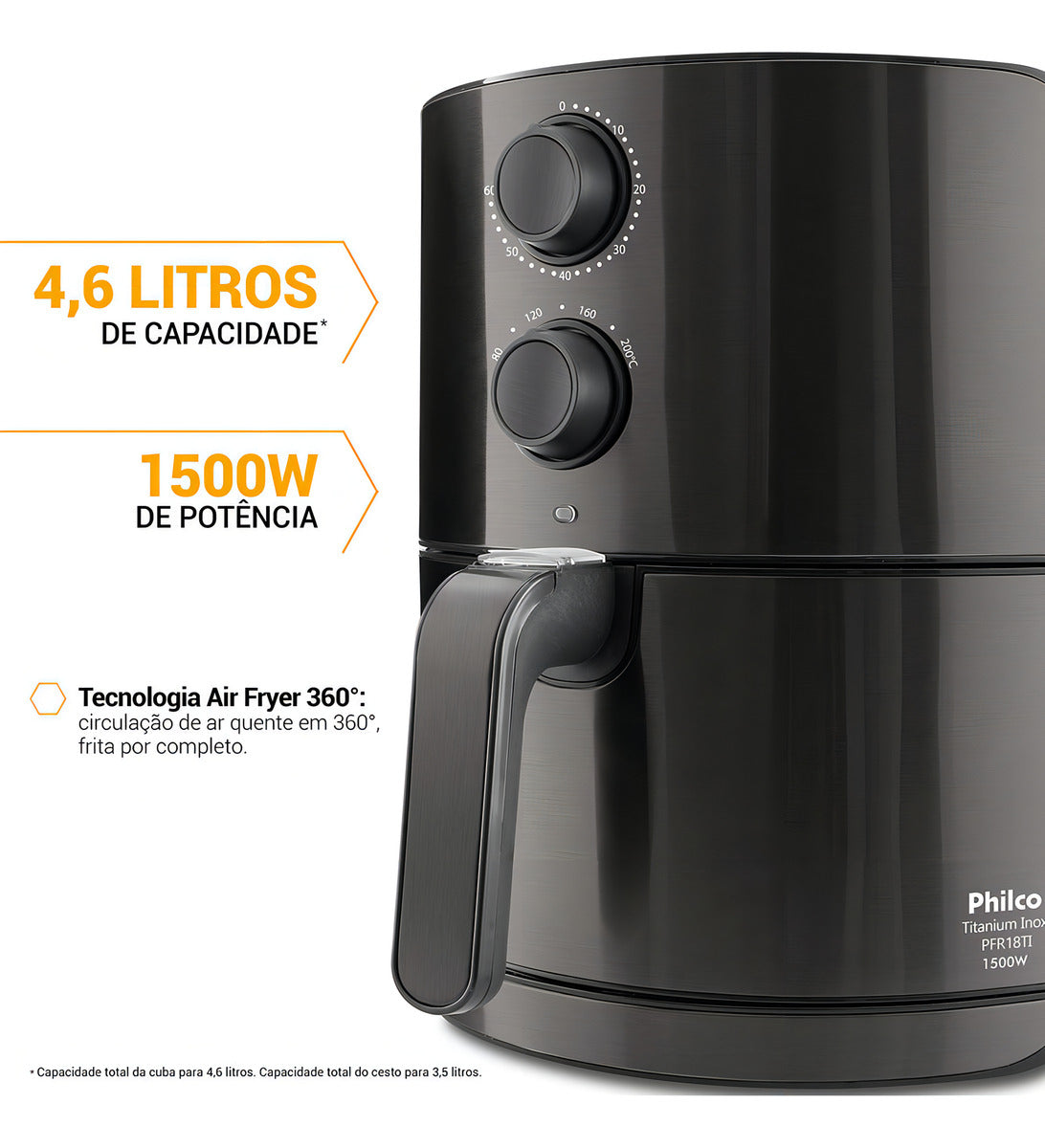 Fritadeira Philco Air Fryer Titanium Inox 4.6L PFR18TI 127V