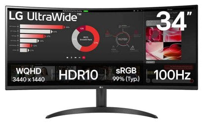 Monitor LG UltraWide Curvo 34" QuadHD 2K 100hz 34wr50qk-b