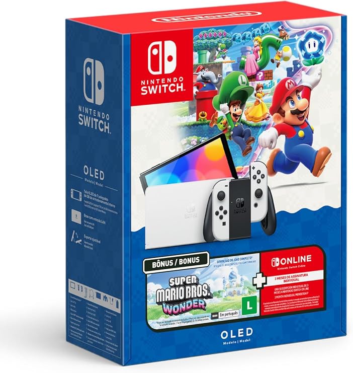 Console Nintendo Switch Oled + Super Mario Bros Wonder + 3 Meses De Assinatura Nintendo Switch Online