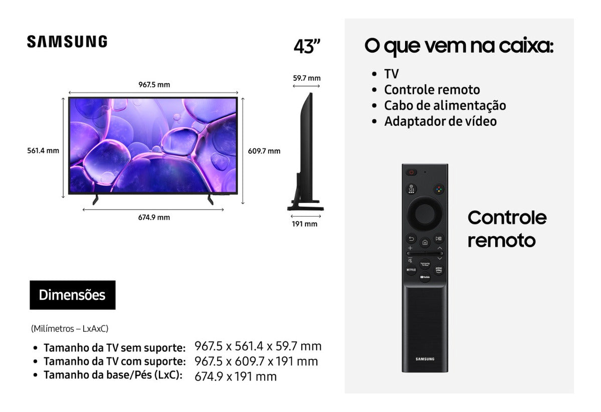 Smart Tv 43" Samsung U8100f Crystal Uhd 4k 2025 - Preto
