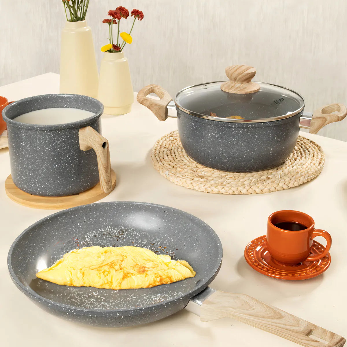 Jogo De Panela 4 Peças Indução Antiaderente Dark Grey Oster