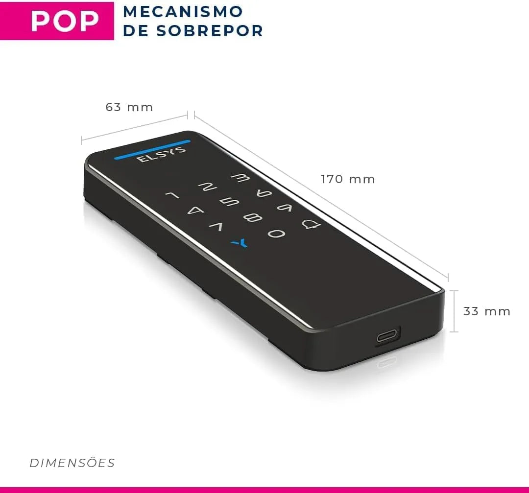 Fechadura Digital de Sobrepor ELSYS, Com Senha, Preto