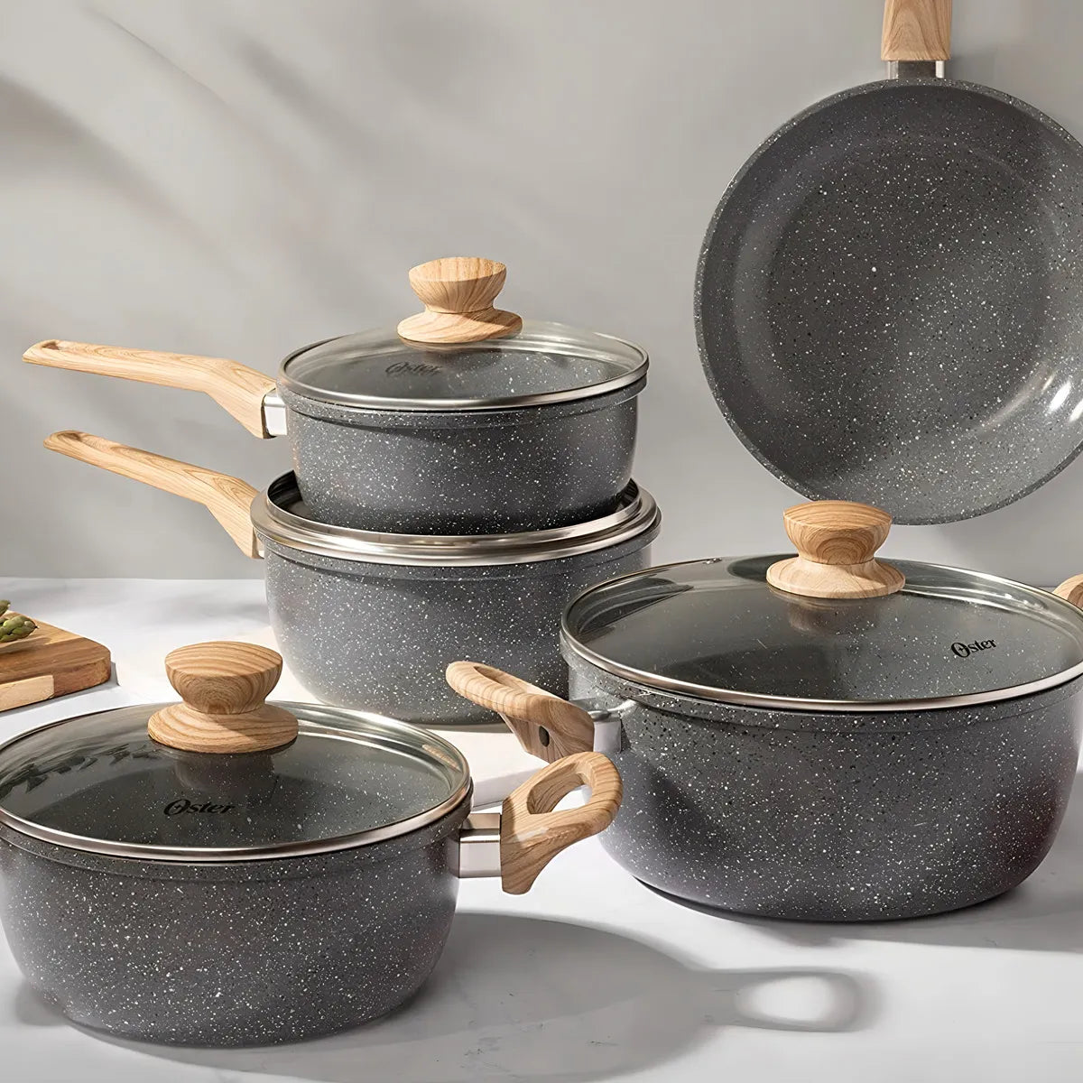 Conjunto De Panelas 5 Peças Marble Edition - Dark Grey