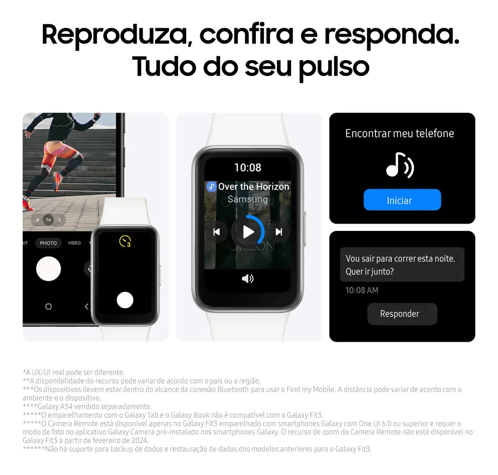 Samsung Smartwatch Galaxy Fit3 Prata, Pulseira Branca