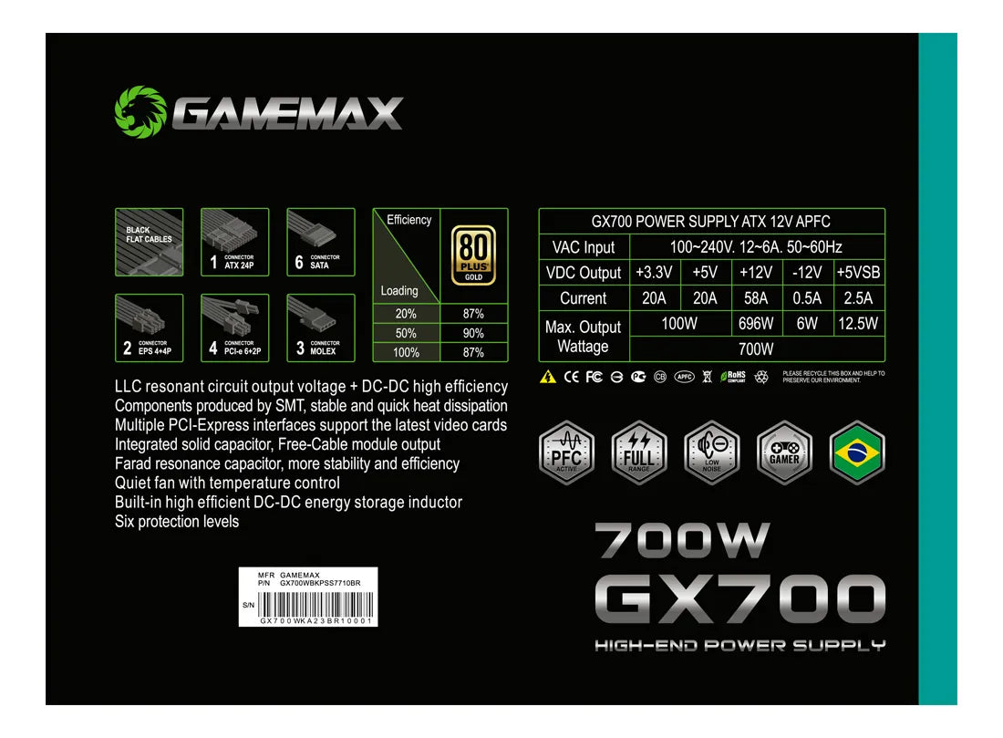 Fonte gamemax GX700 BK
