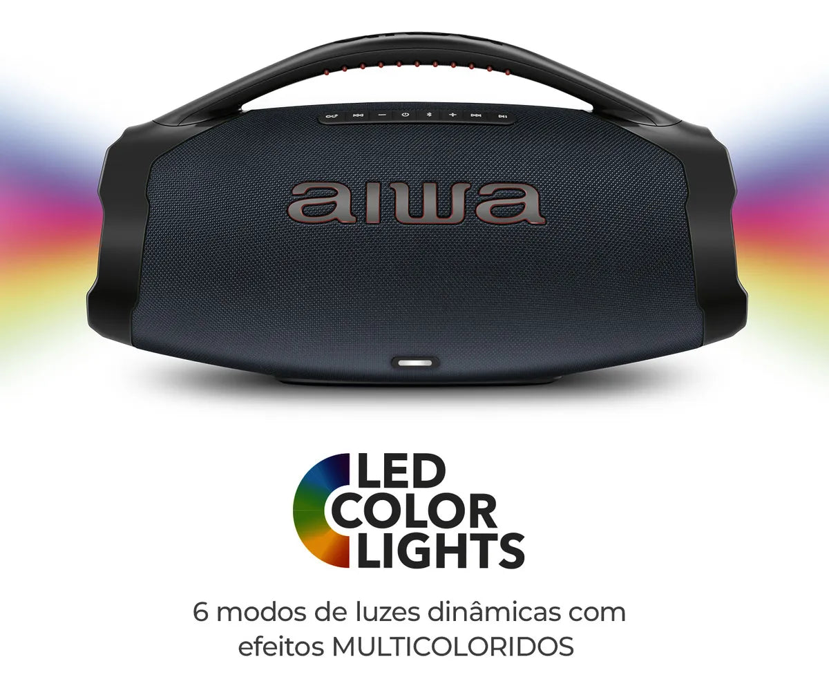 Caixa Boombox Plus AIWA BBS-01-LBL 200W BT 30H IP66 USB RGB