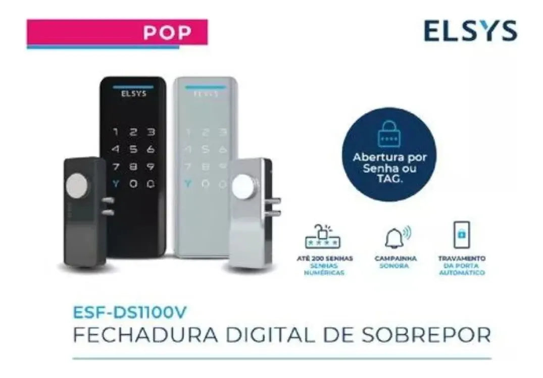 Fechadura Eletrônica Digital Sobrepor Prata Elsys ESF-DS1100V – Prata
