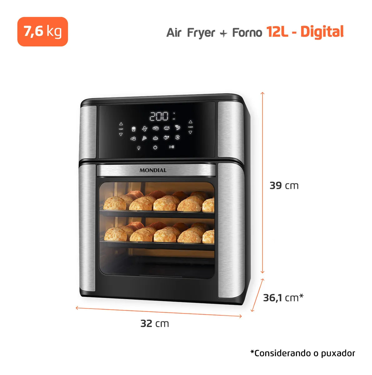 Fritadeira Air Fryer Forno Oven 12L Mondial AFO-12L-BI 110V