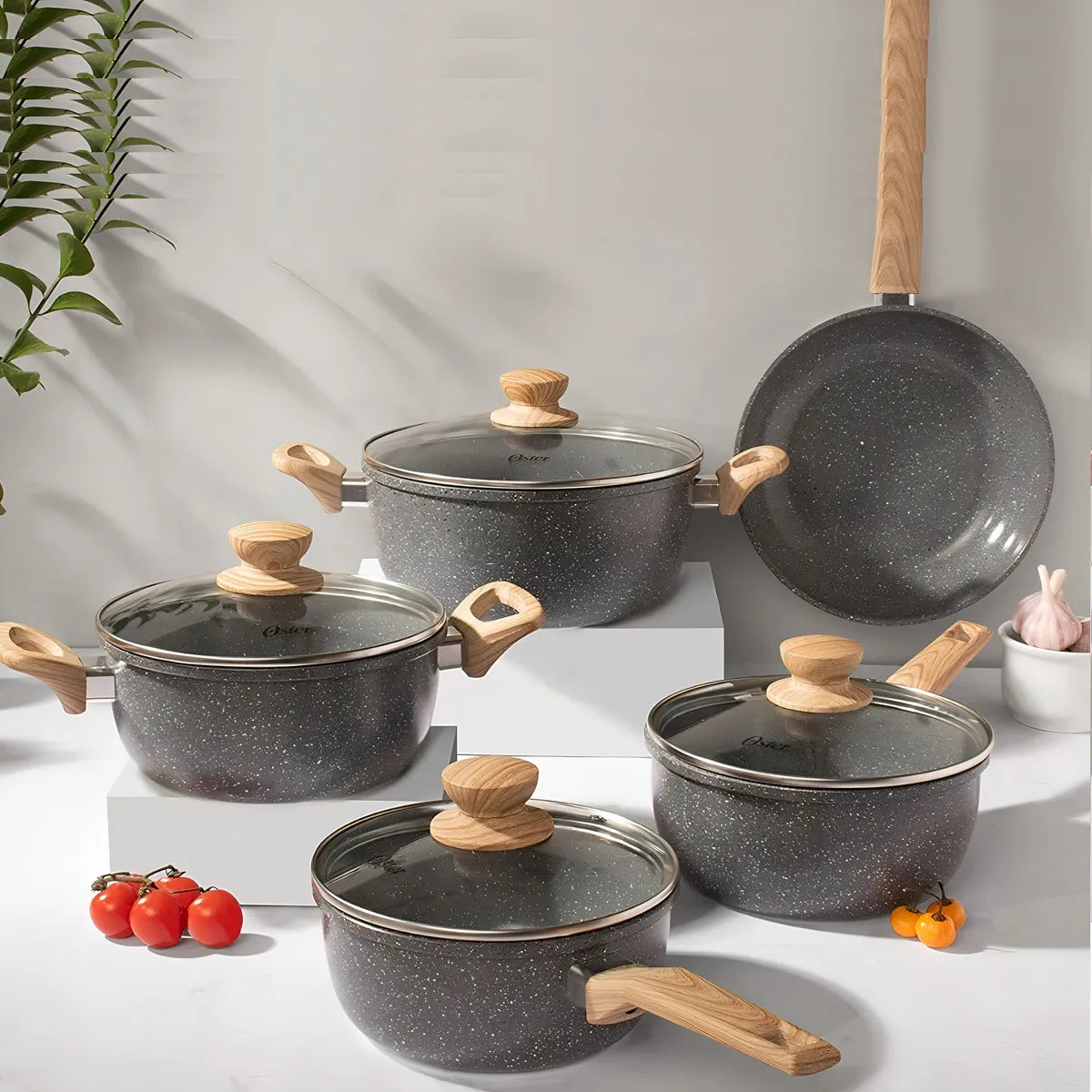 Conjunto De Panelas 5 Peças Marble Edition - Dark Grey