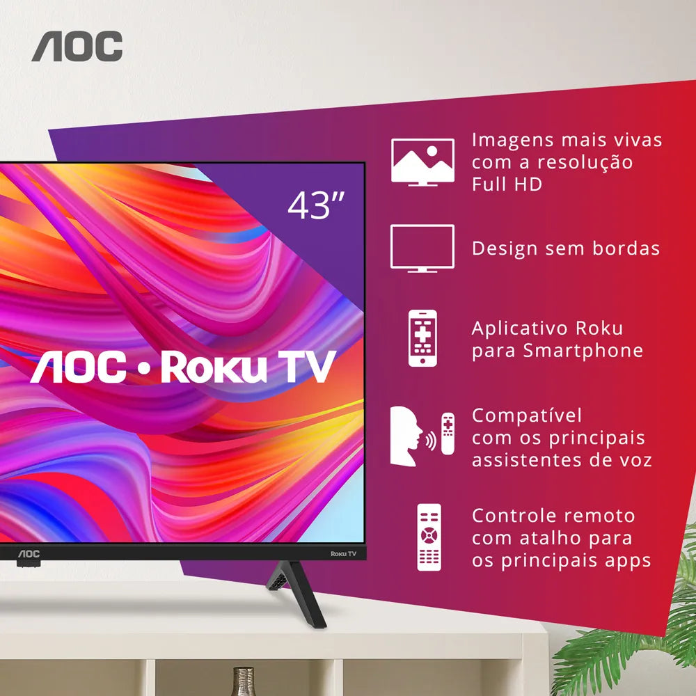 Smart Tv 43" Full Hd Aoc Roku Tv 43s5045/78g Hdmi 1 Usb Wifi