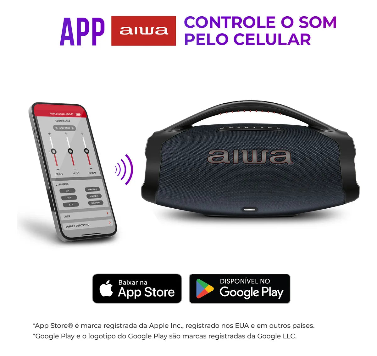 Caixa Boombox Plus AIWA BBS-01-LBL 200W BT 30H IP66 USB RGB