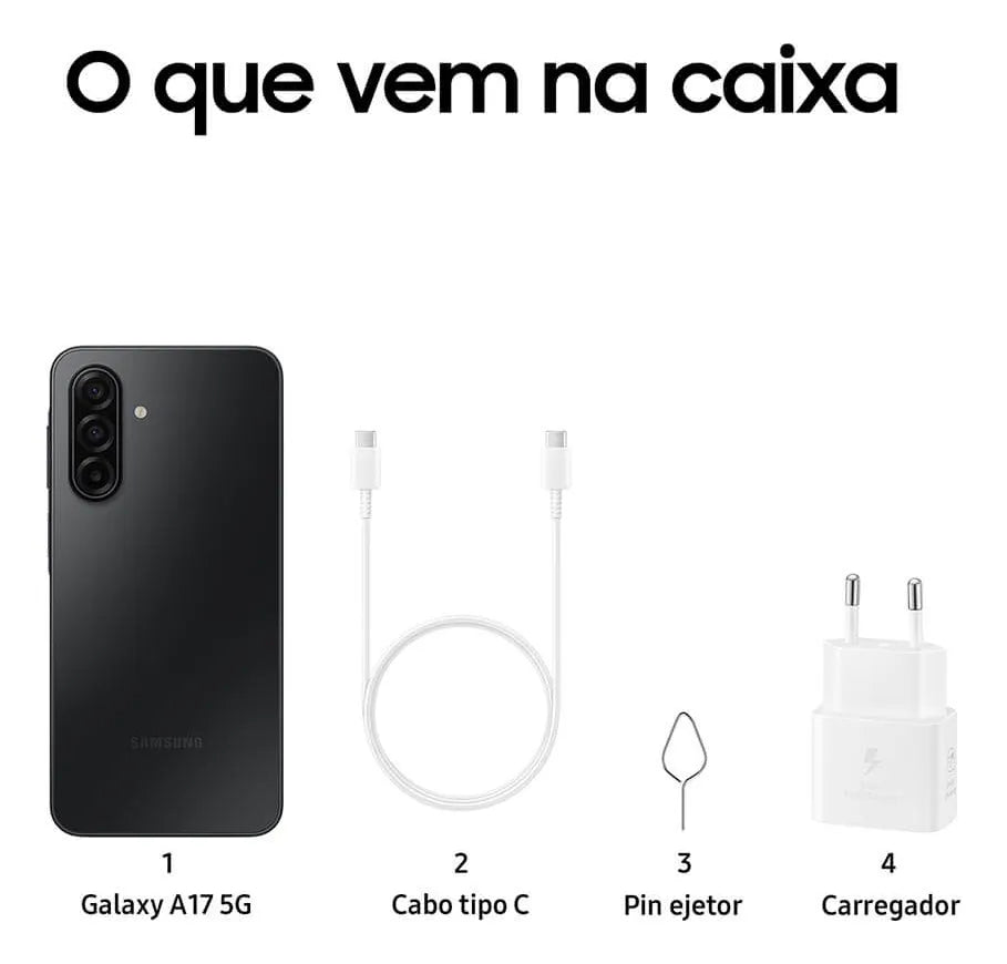 Smartphone Samsung Galaxy A17 5G, 128GB, 4GB, 50MP Tela 6.7" - Preto