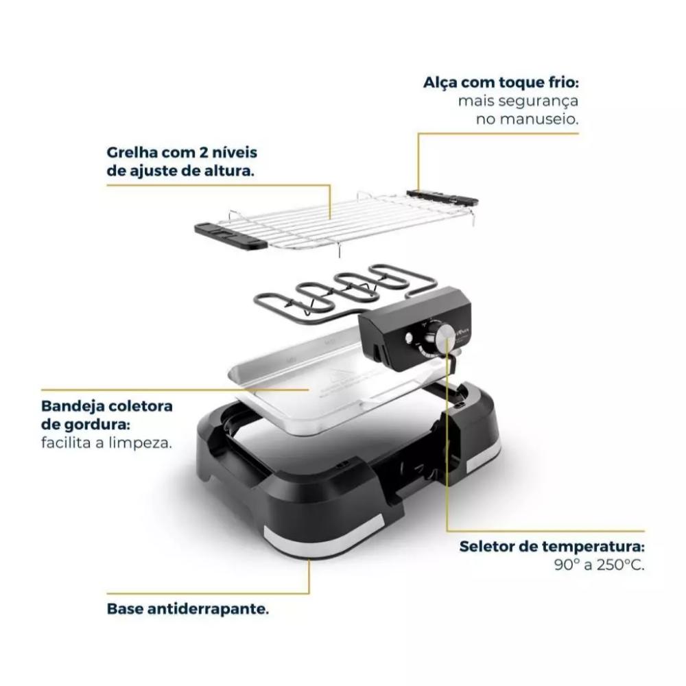 Churrasqueira Elétrica Britânia 1500W Menos Fumaça BCQ10A Preto 127V