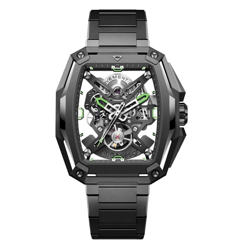 Relógio Masculino CIGA design Skeleton EDGE Hunter Black Gold Z035 BB02 W1B