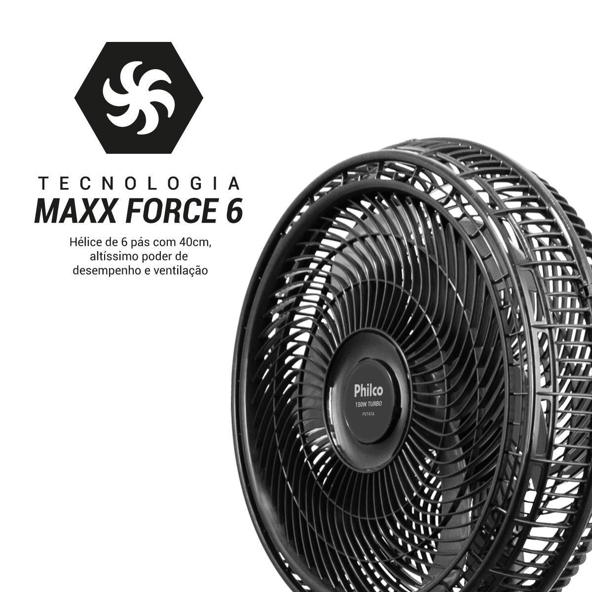 Ventilador 2 em 1 Philco PVT41A Tecnologia Maxx Force 6 pás 150W 127V Preto