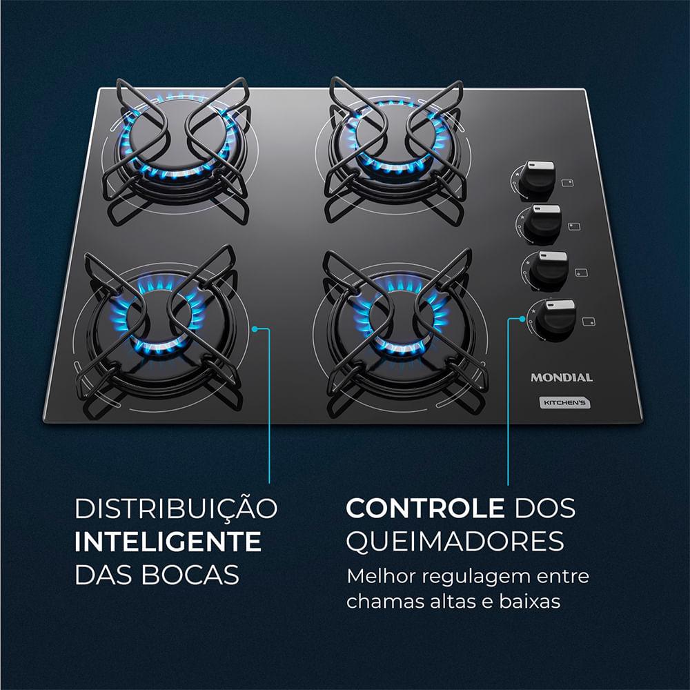COOKTOP GÁS 4 BOCAS PRETO/INOX CTG01
