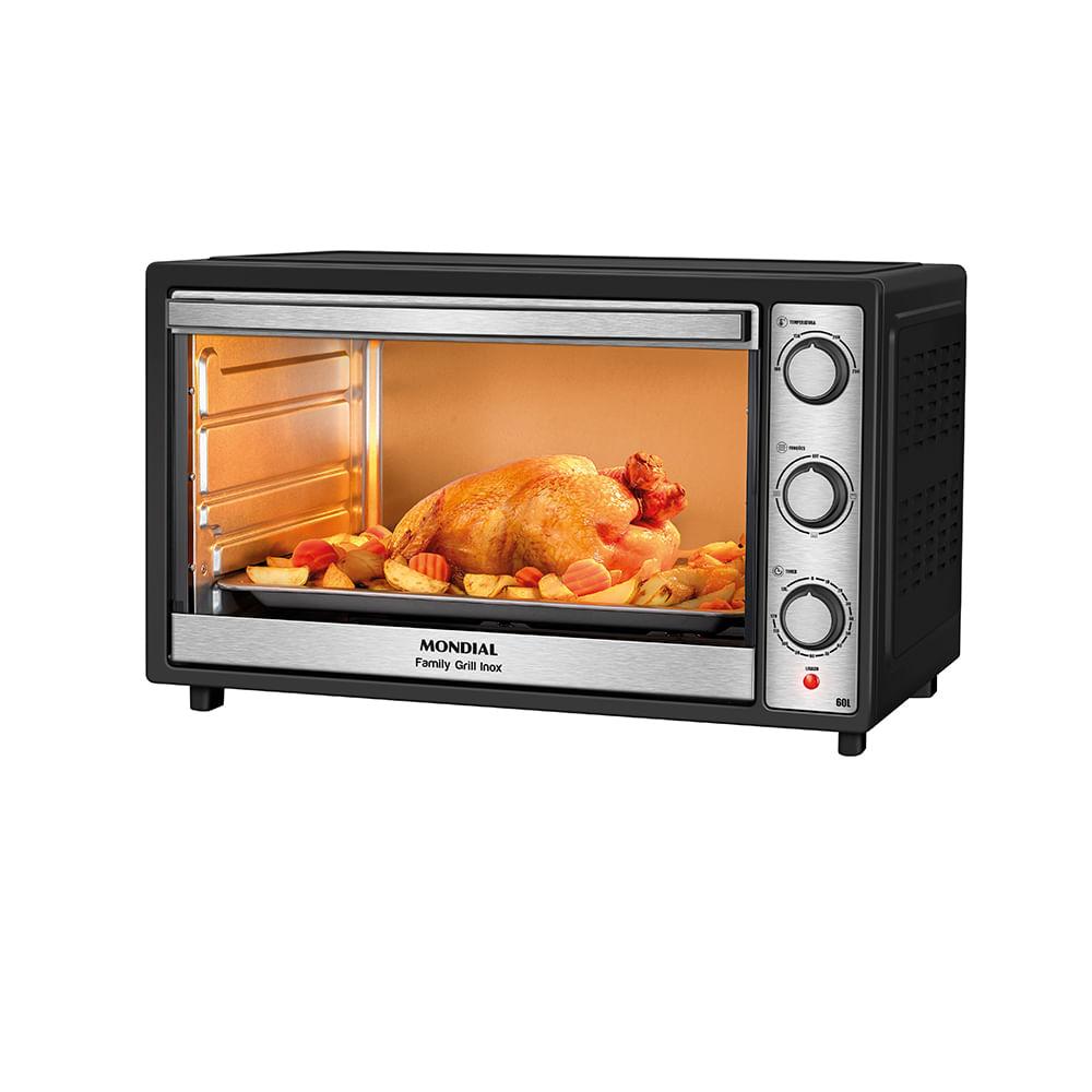 Forno Elétrico 60L Family Grill Inox Mondial Preto e Inox 1800W FRN60BI 127V
