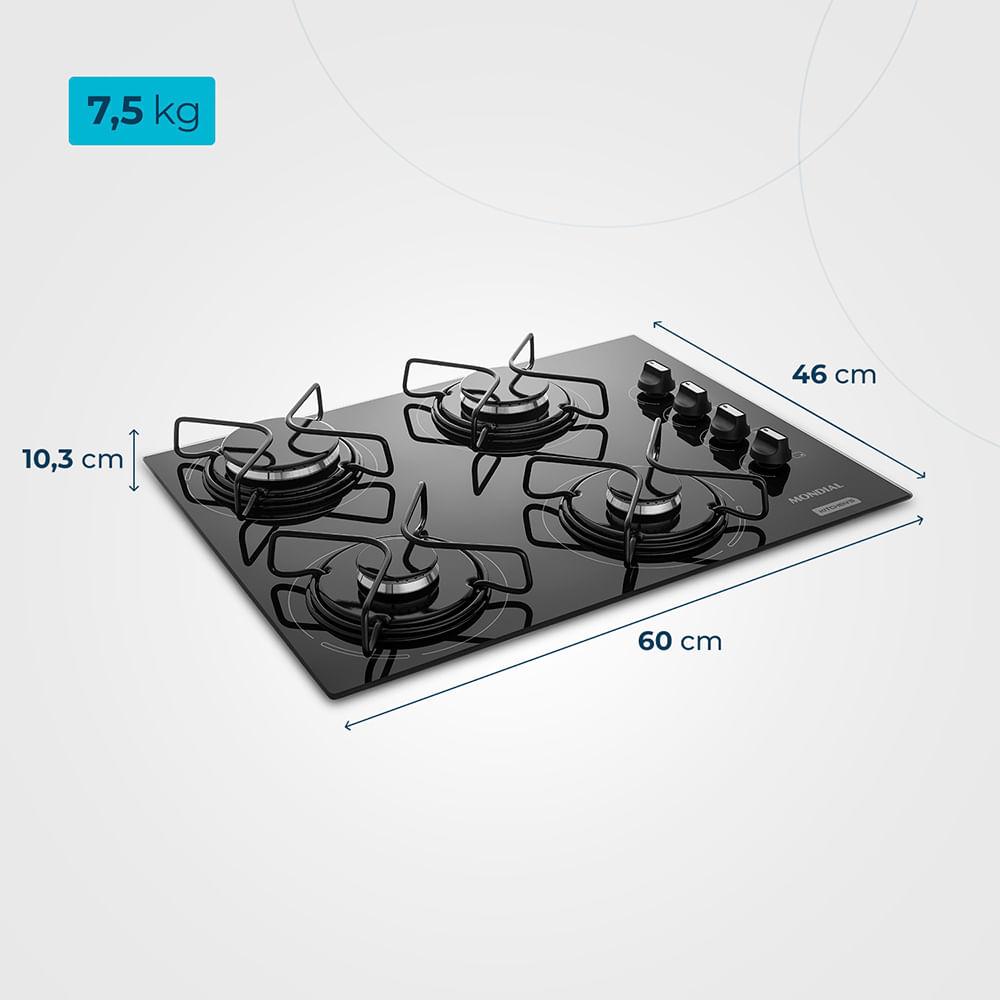 COOKTOP GÁS 4 BOCAS PRETO/INOX CTG01