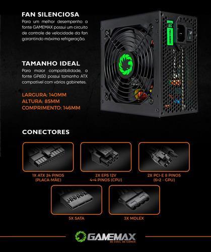 FONTE ALIMENTACAO GAMEMAX GP650