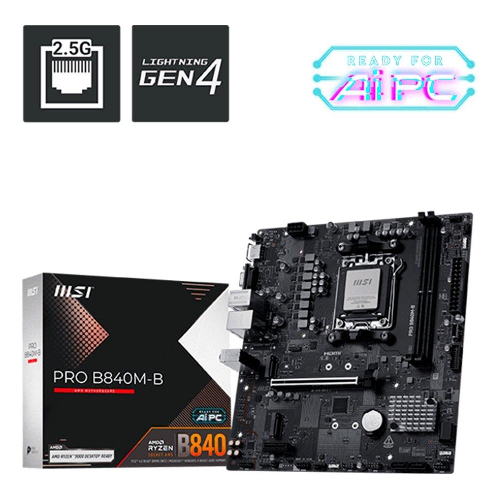 Placa Mãe MSI PRO B840M B LAN de 2,5G USB AMD compatível com até AMD Ryzen 9000