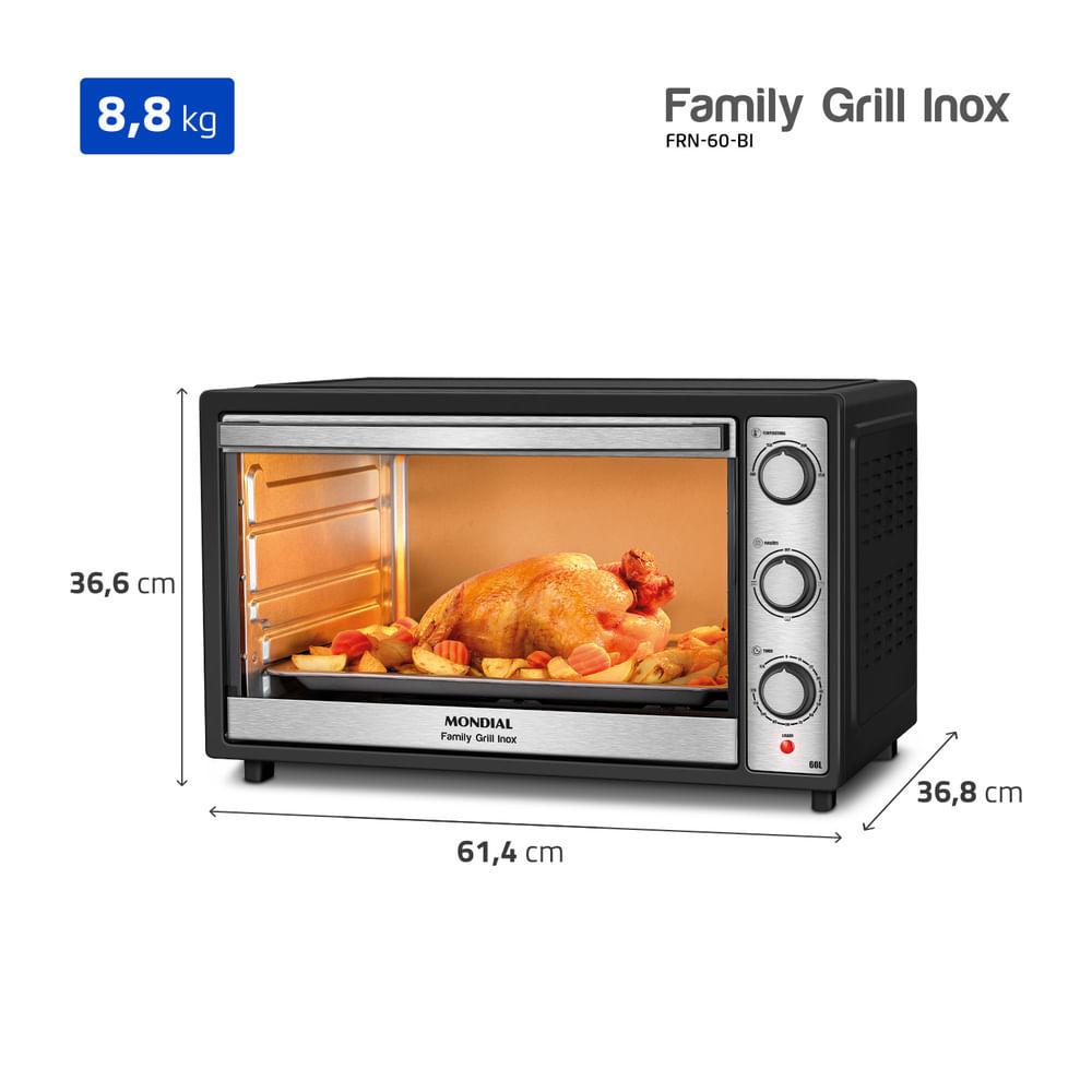 Forno Elétrico 60L Family Grill Inox Mondial Preto e Inox 1800W FRN60BI 127V