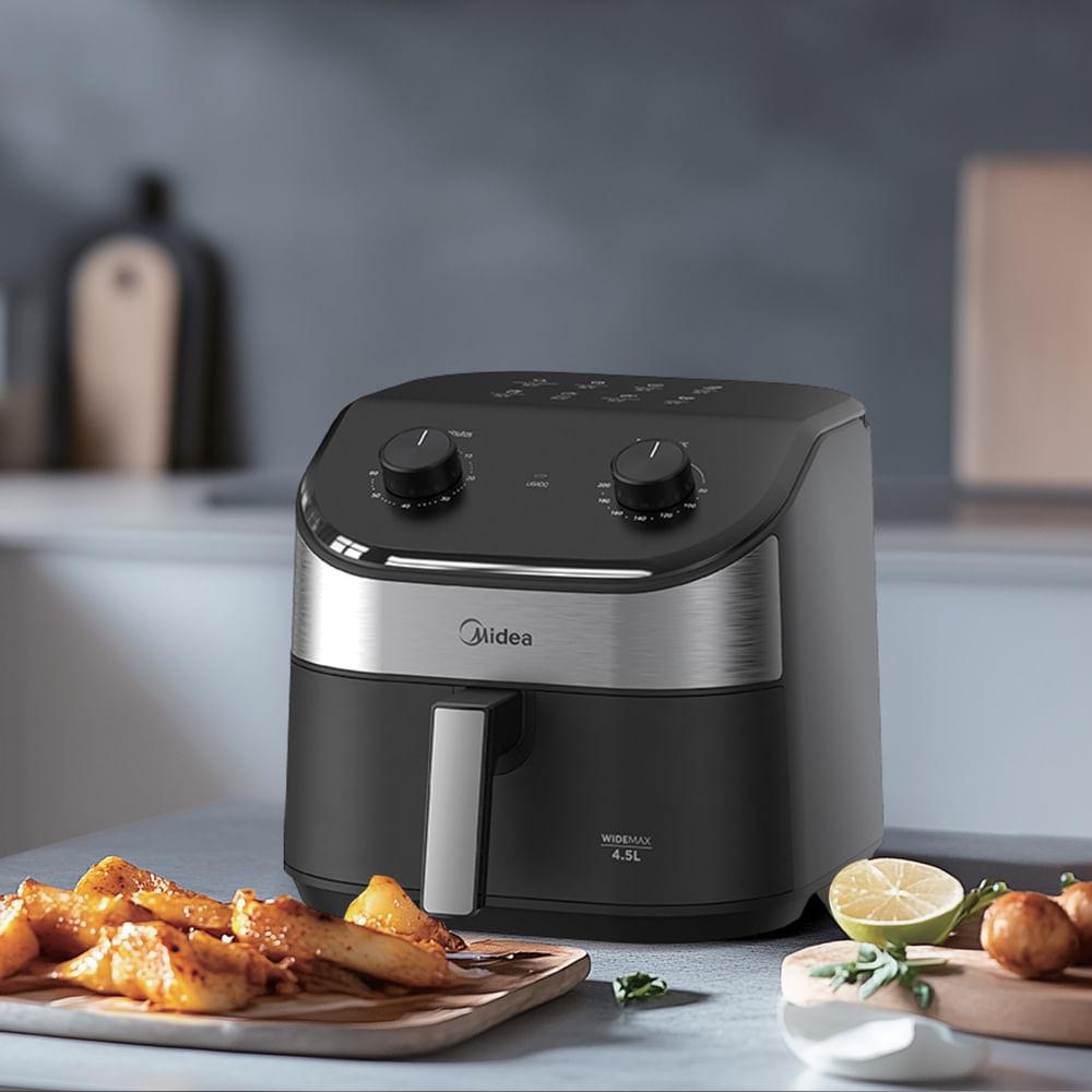 Fritadeira Air Fryer 4,5L Widemax Cyclone Preto e Inox Midea 127V
